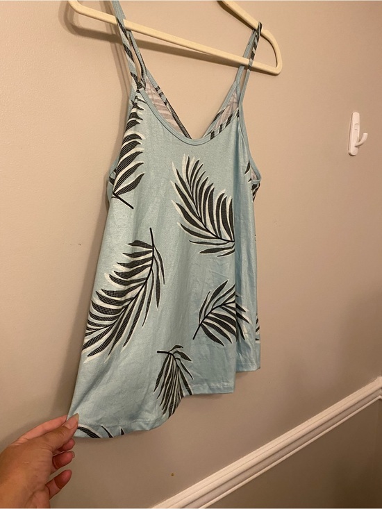 Tops - Light Blue Palm-Print Tank-Unbranded
